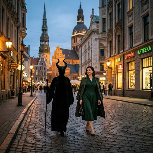 Cityscape Silhouette: Villainess and Woman in Stylish Dress