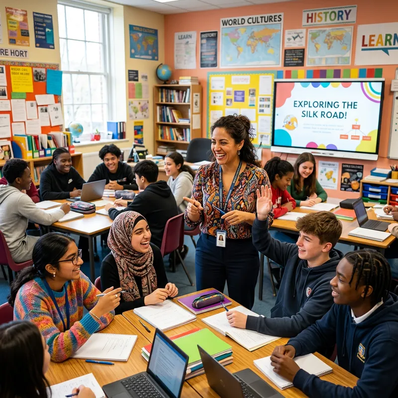 Inspiring Hispanic High School Teacher Connecting with Diverse Students