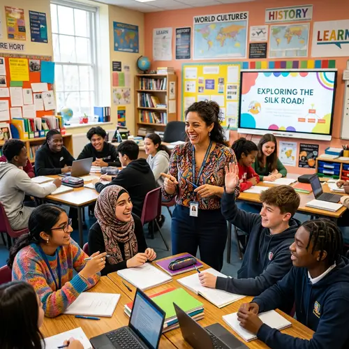 Admirable High School Teacher Engaging with Diverse Students