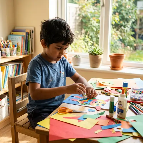 South Asian Child Crafting: Creative Project at Table