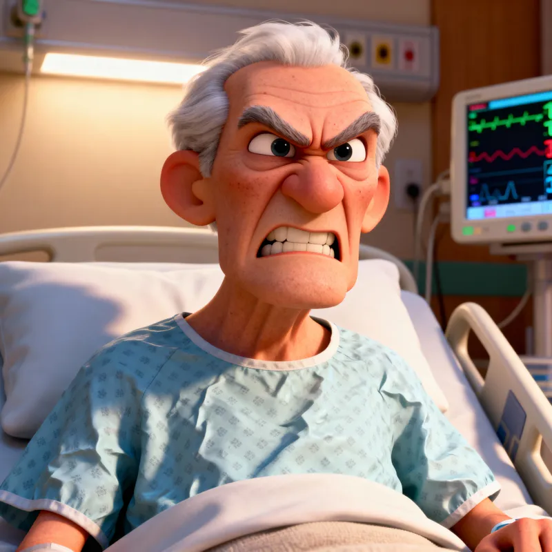 Angry Old Man in Pixar-Style 3D Animation