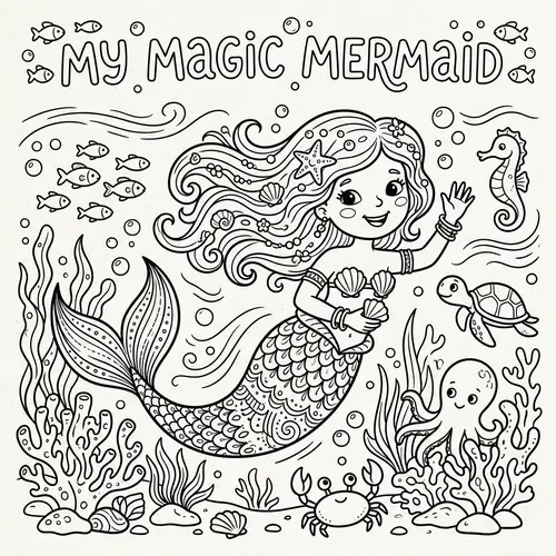 Hand-Drawn Mermaid Coloring Page for Creative Kids