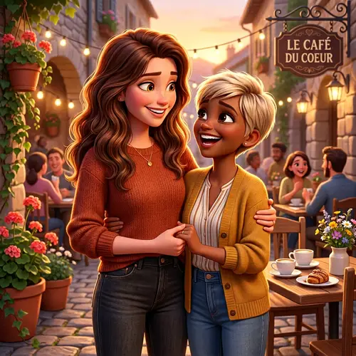 Pixar-Style Lesbian Couple Illustration