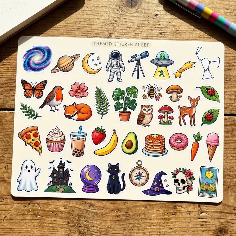 Vibrant Stickers with Astronomy, Nature, Food, and More Designs Vibrant Stickers with Astronomy, Nature, Food, and More Designs