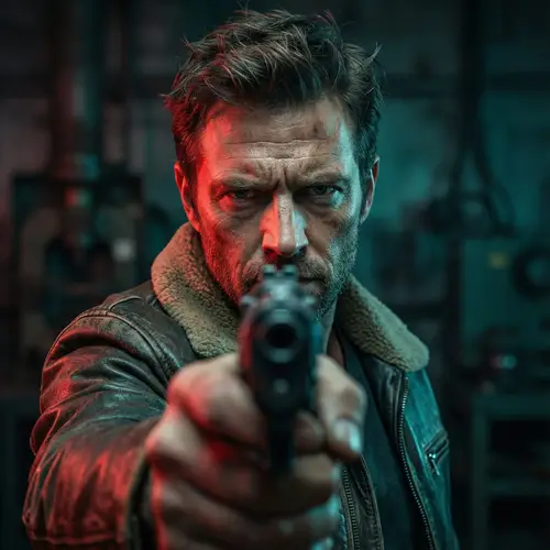 Ultra-Realistic Portrait of a Rugged Man with Gun