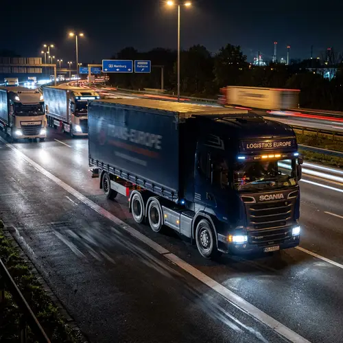 European-Style Trucks at Night: Moving Wheels