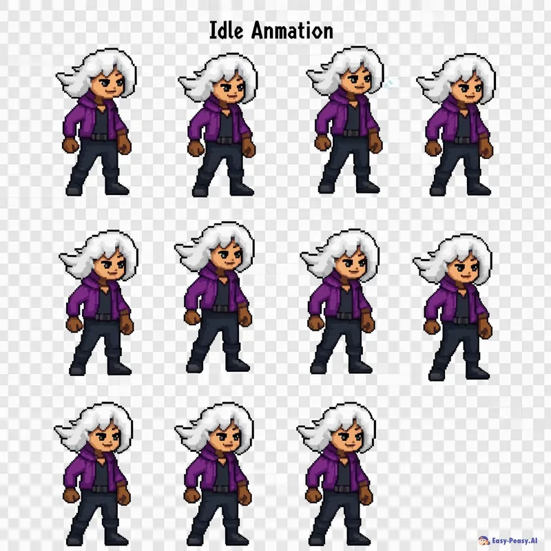 Idle Pixel Spritesheet of White-Haired Character