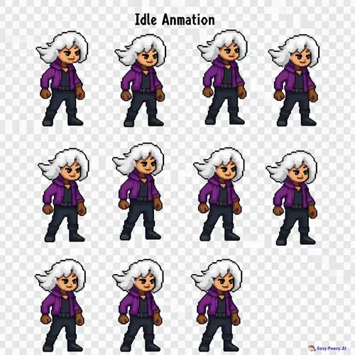 Idle Pixel Spritesheet of White-Haired Character