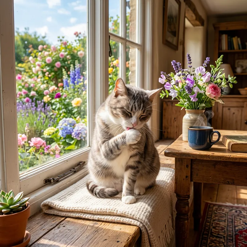 Beautiful Domestic Cat Enjoying Sunshine in Rustic Room - Seekor Kucing
