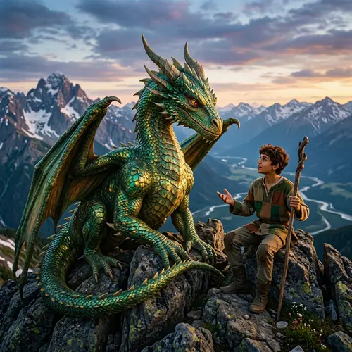 Majestic Dragon Conversing with Teenage Boy