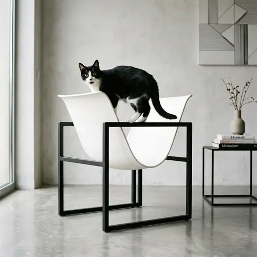Sleek and Modern Chair with Playful Cat | Minimalistic Contemporary Design