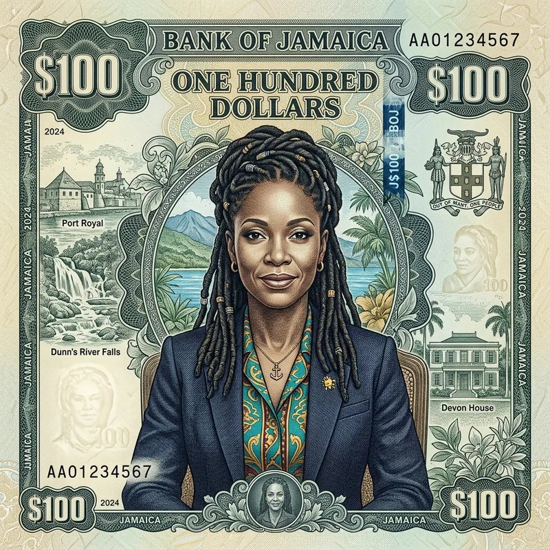 Intricate Banknote Portrait of Caribbean Woman