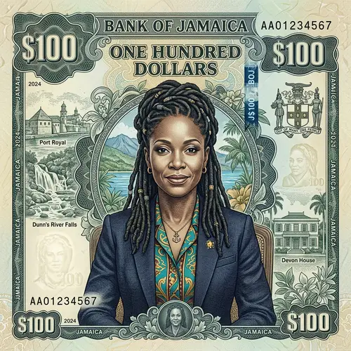 Intricate Banknote Portrait of Caribbean Woman
