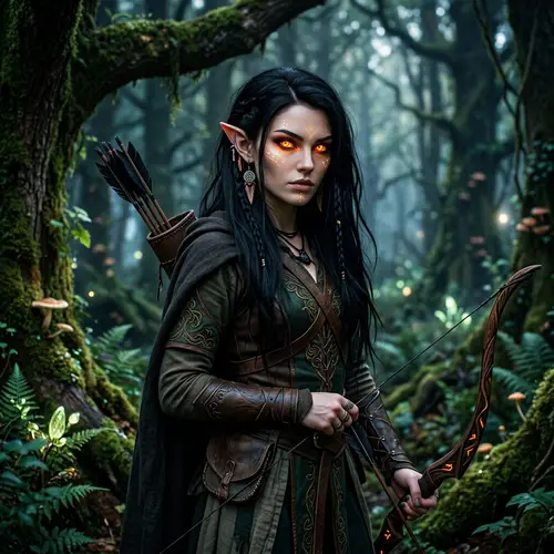 Black-Haired Elf with Glowing Orange Eyes