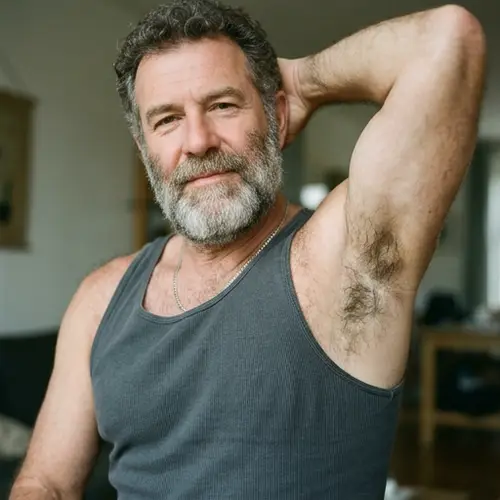 Hairy Mature Man Close-Up: Armpit Highlight