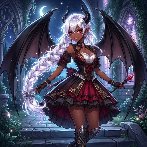 Anime Character with Braided White Hair and Red Eyes