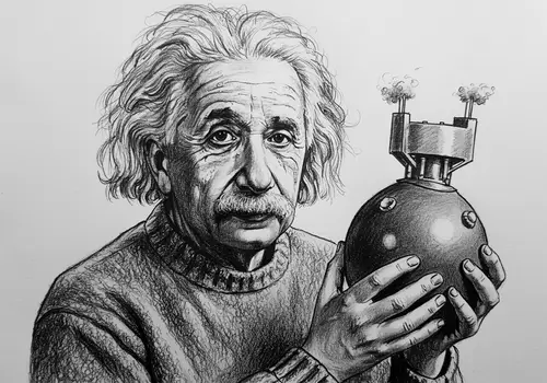 Einstein Atomic Bomb Sketch - Dark Pencil Art A4