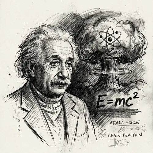 Einstein Atomic Bomb Sketch - Dark Pencil Art A4
