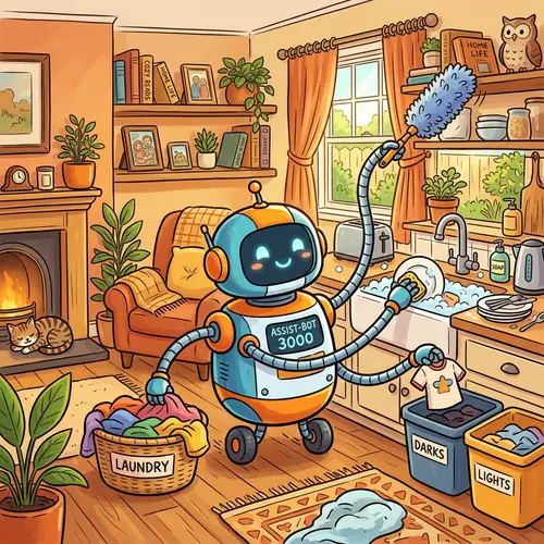 Cute Robot for Household Chores - Cartoon Style