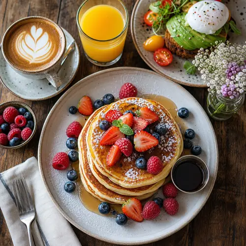 Gourmet Brunch Spread: Pancakes & Fresh Berries