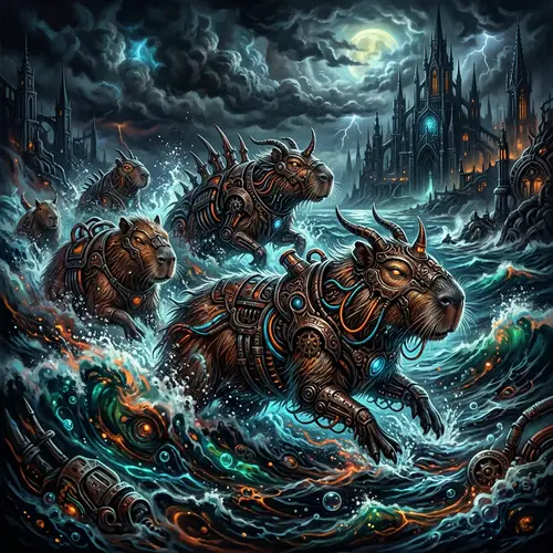 Fantastical Capybaras in Oceanic Surreal Artwork