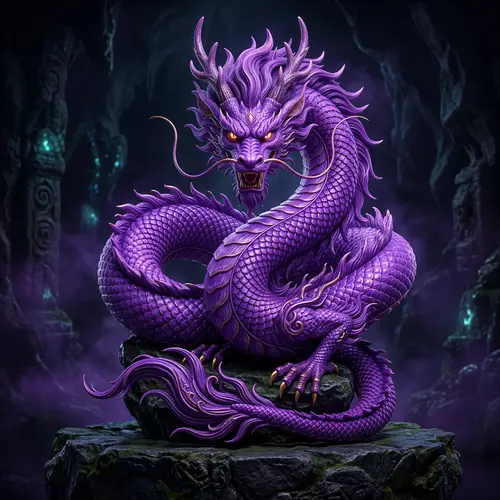 Detailed 3D Asian Purple Dragon Illustration