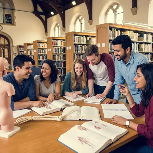 Diverse College Couples Studying Human Anatomy Together