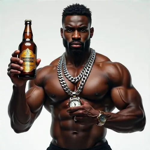 Muscular Black Man Showcasing Product Bottle
