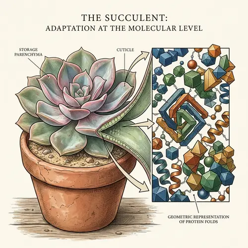 Detailed Illustration of a Succulent Plant with Microscopic Structures