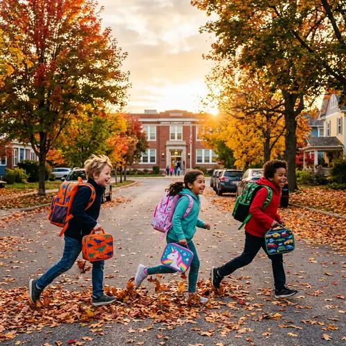 Kids Running to School on Autumn Morning | Exciting Scene