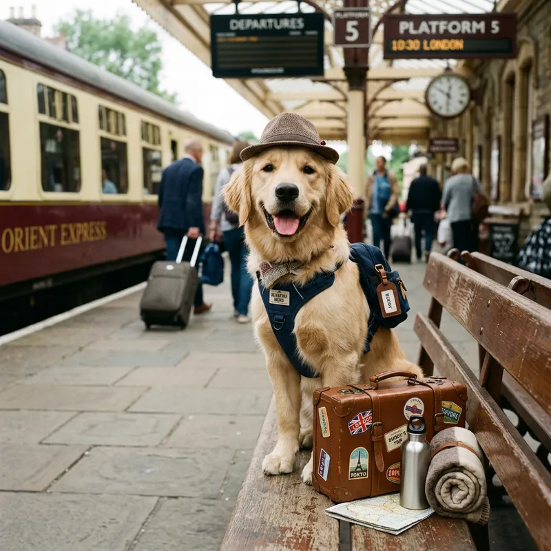 Adventurous Dog Ready for Travel with Accessories