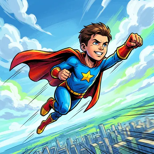 Young Superhero Boy in Vibrant Comic Art