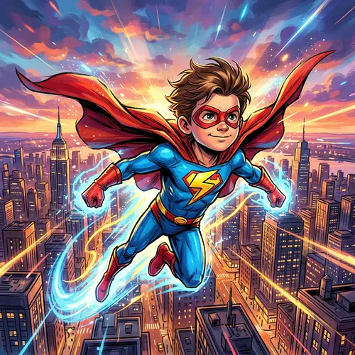 Young Boy Superhero: Dynamic Comic Art
