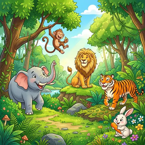 Lively Forest Clipart with Joyful Animals