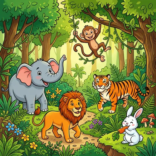 Colorful Cartoon Forest Animals Clipart