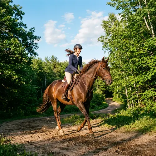 Woman Riding Horse in Nature - Serene Equestrian Experience