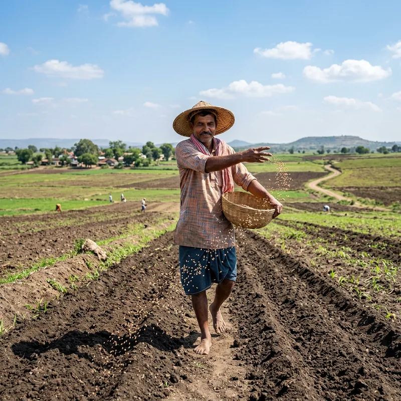 Farmers Sowing Seeds: A Sunny Autumn Day Farmers Sowing Seeds: A Sunny Autumn Day