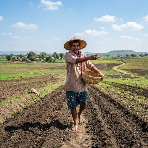 Farmers Sowing Seeds: A Sunny Autumn Day