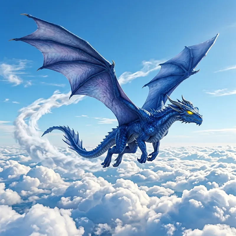 Majestic Blue Dragon in High Sky - Tranquil Flight Scene Majestic Blue Dragon in High Sky - Tranquil Flight Scene