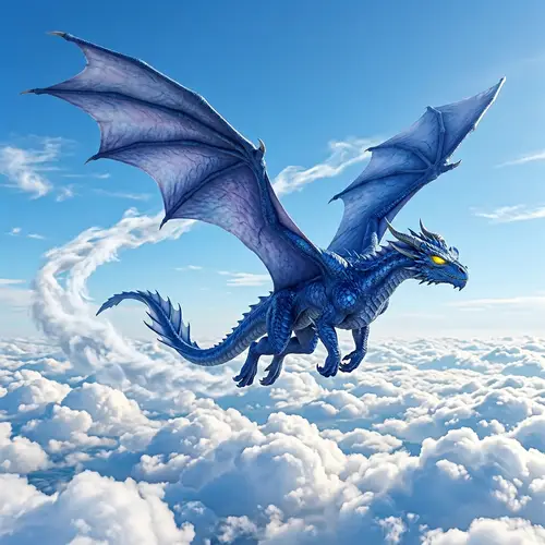Majestic Blue Dragon Soaring in Clear Sky