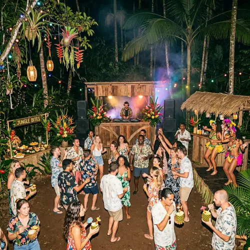 Vibrant Jungle Party: Lively Music & Exotic Dancers