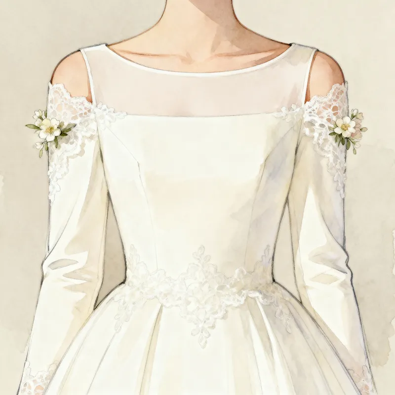 Elegant Boat Neck Wedding Dress with Long Sleeves