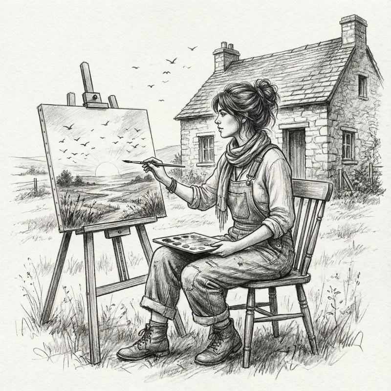 25-Year-Old Artist Painting a Sunrise Landscape 25-Year-Old Artist Painting a Sunrise Landscape