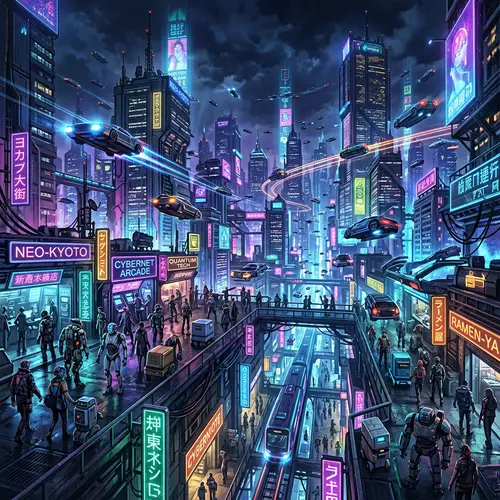 Futuristic Cyberpunk Cityscape with Flying Cars