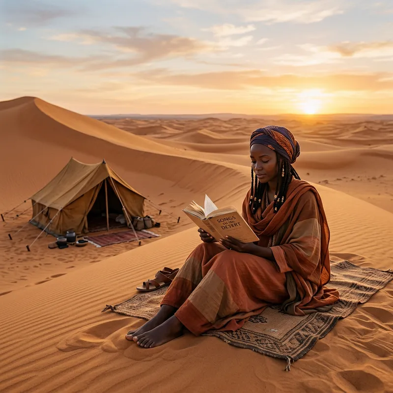 Desert Reading: African Woman Enjoying Tranquil Moment