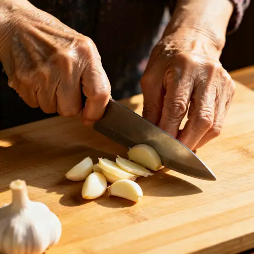 Korean Grandma Preparing Garlic for Kimchi