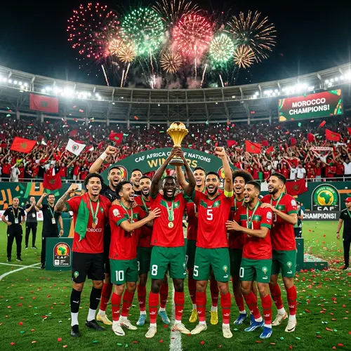 Triumphant Moment: Diverse Football Players Celebrate Victory in Moroccan Team Colors
