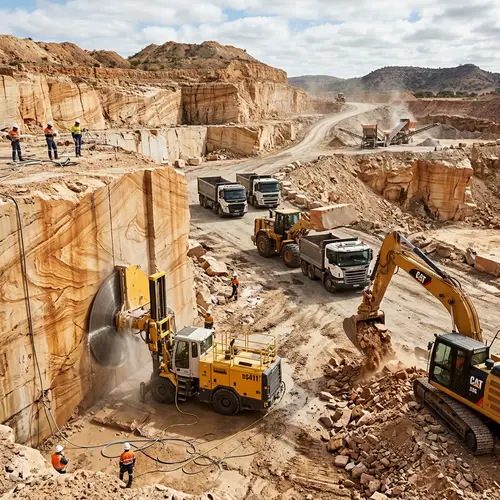 Sandstone Cutting Machine at Quarry - Heavy Machinery Operations