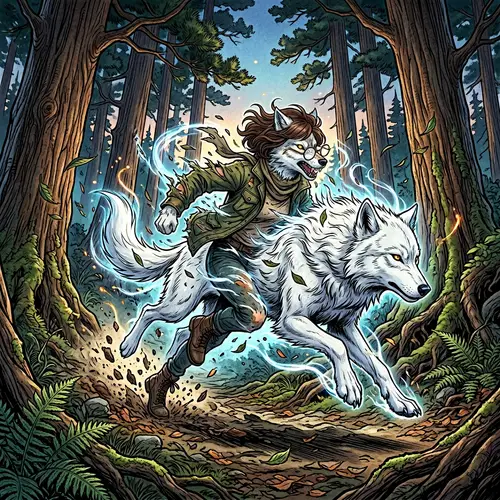 Brown-Haired Girl Transforming into White Anime Wolf | Action Pose