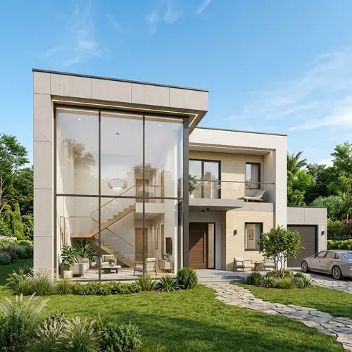 Modern Two-Storey House Design with Glass Windows